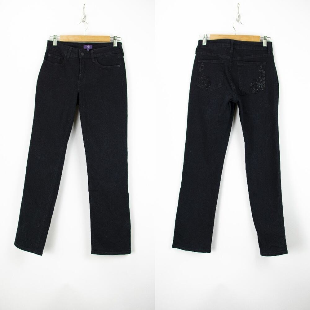 NYDJ 2 Petite Womens Black Skinny Denim Jeans